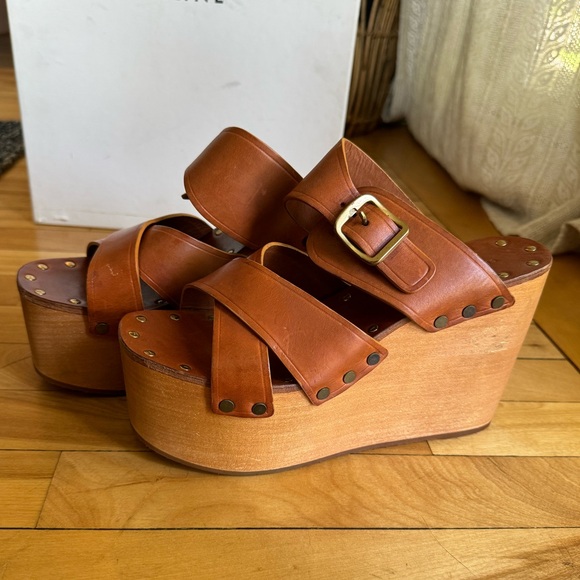 Celine Phoebe Philo Rare platforms Clogs Sandals veg tan leather brown tan 38.5 - Picture 8 of 16